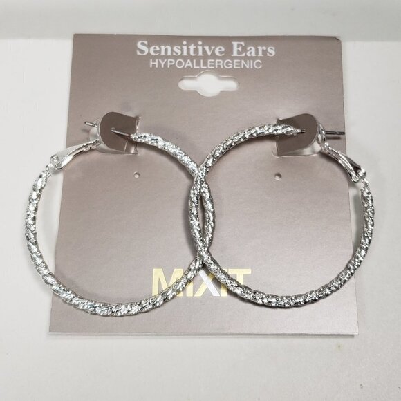 MIXIT Hypoallergenic Silver Tone Twisted Rope Hoop Earrings – Women’s Jewelry - Picture 4 of 9